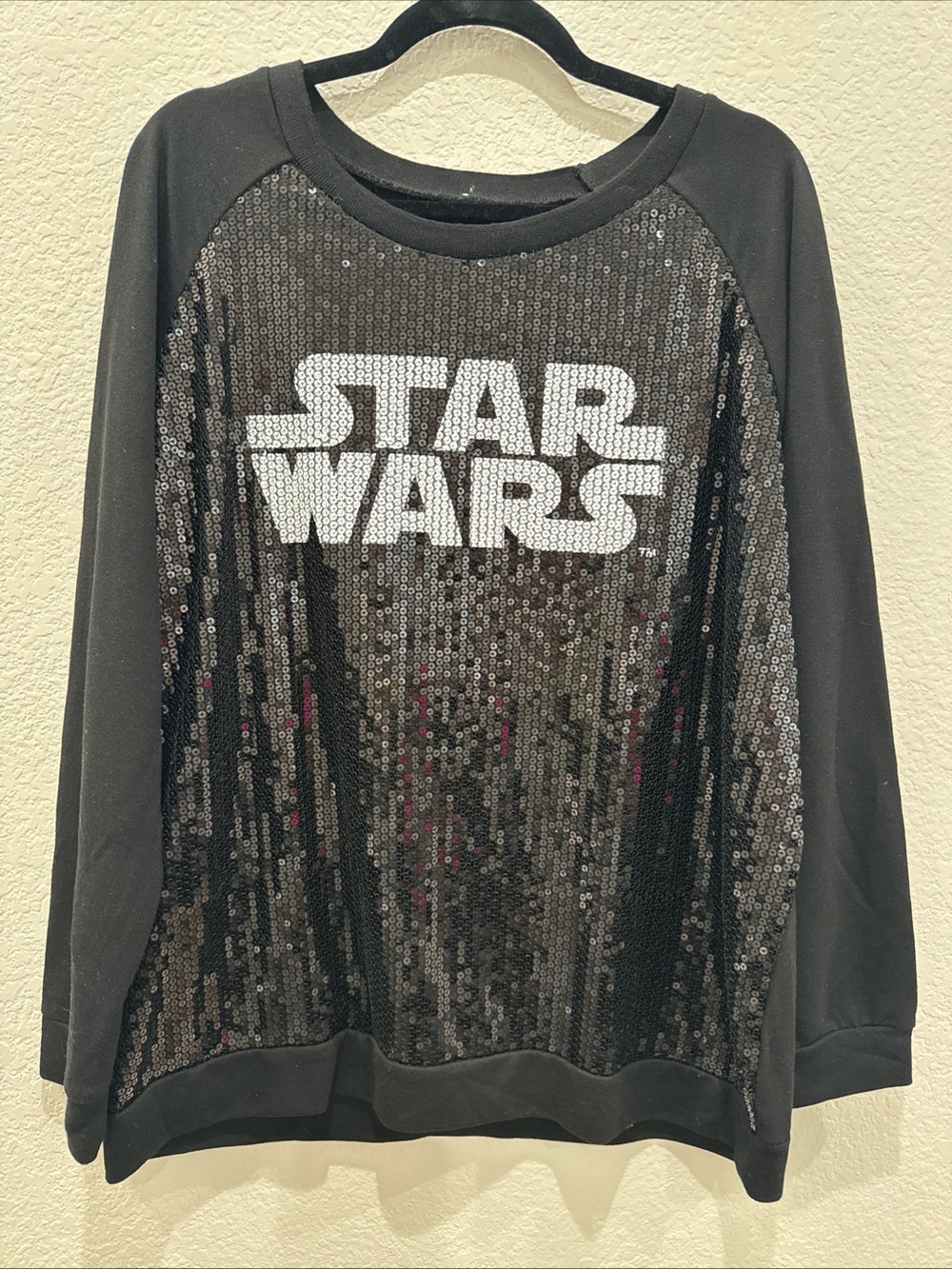 Disney Parks Star Wars Womens Top Plus Size XXL Black Sequins Long Sleeve Raglan